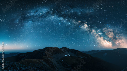 Breathtaking Star Field Illuminating the Mountain Tops, Generative AI