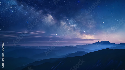 Starry Night and Misty Mountains under Cosmic Glow, Generative AI