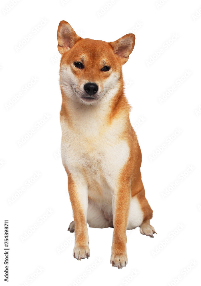 isolate portrait happy smiling red shiba inu on white background, For use in illustrations, Background image or copy space.