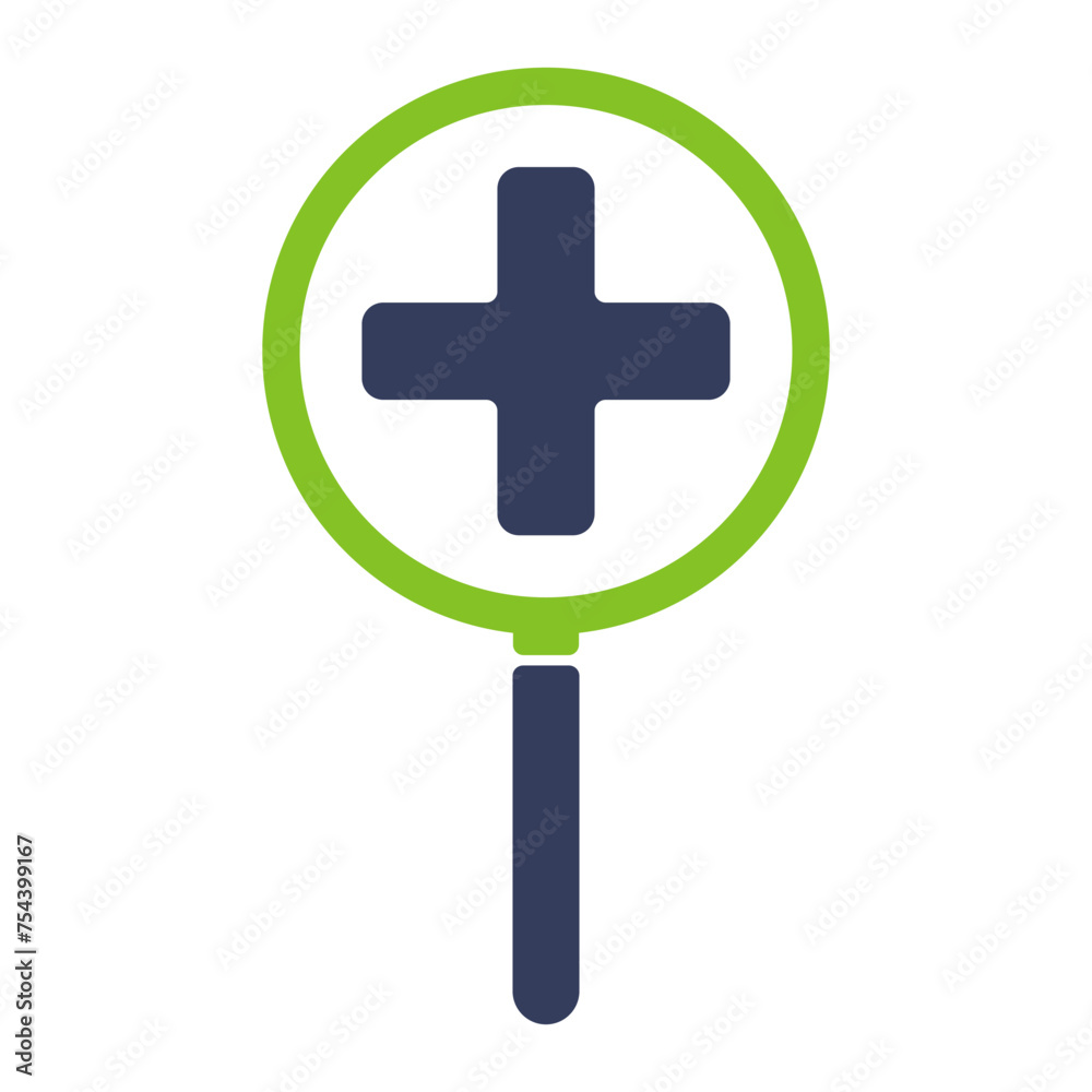 Obraz premium Magnifying glass icon with medical cross. Illustration