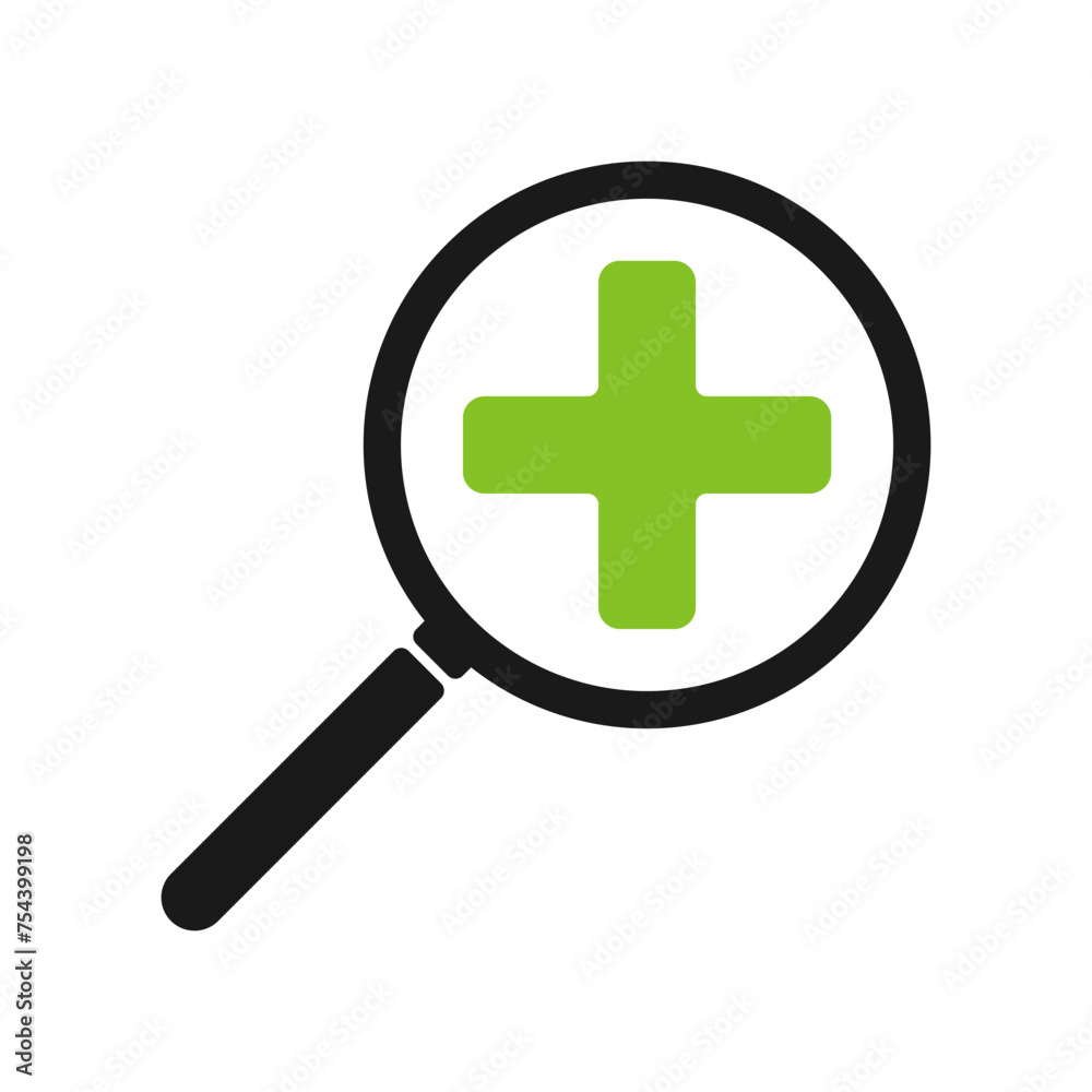 Magnifying glass icon with medical cross. Illustration Magnifying glass icon with medical cross. Illustration
