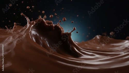 wave of dark Chocolate or Cocoa splash, Abstract background, 3D illustration, White backgrou