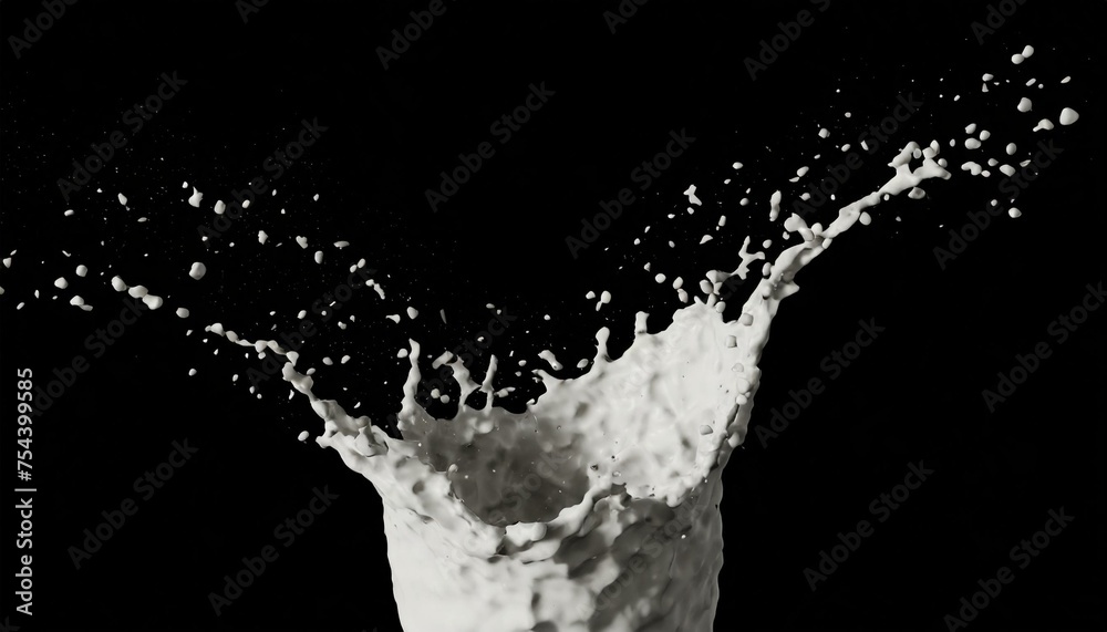 Milk splash From above with clipping path,3d rendering, black backgrounds and graphic