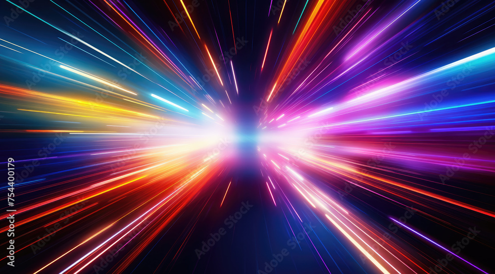 Fototapeta premium Abstract speed line background. Futuristic beams of light. Technology velocity movement pattern for banner or poster design.