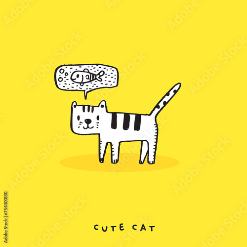  Cute cat doodle vector design,Cat hand drawn doodle cartoon,cat vector illustration for print, cute animal