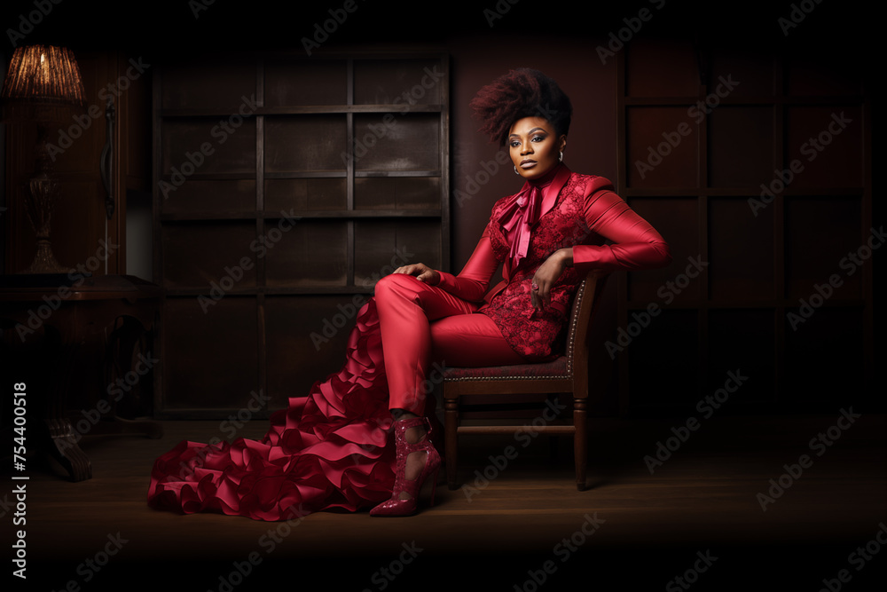 Obraz premium LGBTQ man donning a chic women's ensemble, embodying diversity and gender fluidity with pride