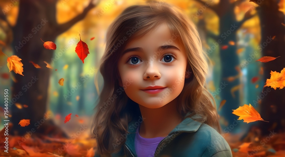 Magical Fall Fantasy: Digital Painting of a Girl in Forest Magical Fall Fantasy: Digital Painting of a Girl in Forest