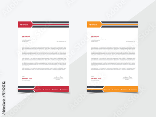 Creative latter head design set a4 size and unique shape colorful work theme style design work and layout with a business modern theme. Professional creative abstract letterhead design