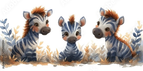 Cute zebra animal watercolor painting