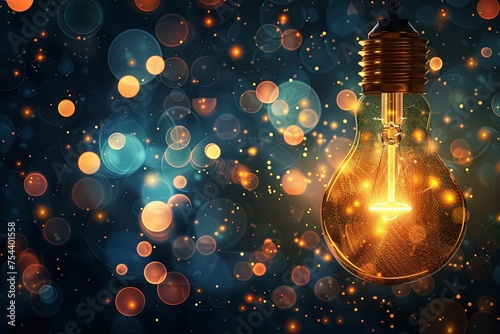 brain glowing of light bulb and light bokeh background. Creative and inspiration.Innovative technology.Energy and environmental concepts. generative ai