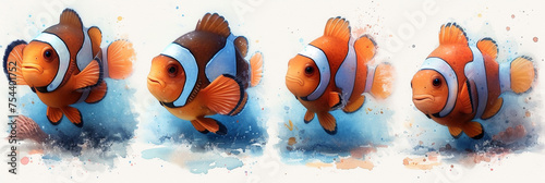 Clown fish watercolor painting