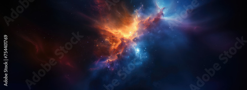 Beautiful Outer Space background for Web Banner, Wallpaper Illustration. Cosmic Space with nebula, stars, planets. © Shaman4ik