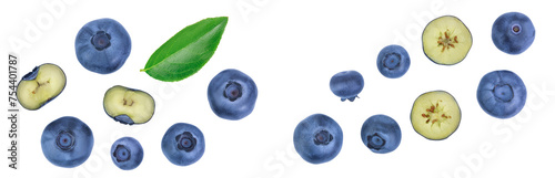 fresh ripe blueberry isolated on white background . Top view. Flat lay pattern