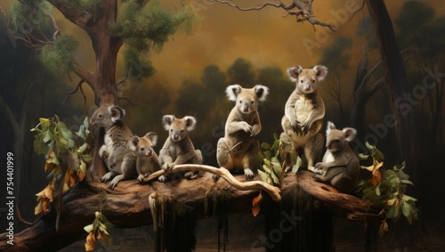 Family of koala bear's up on the tree in the forest  photo