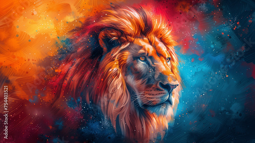 Portrait of a lion watercolor painting