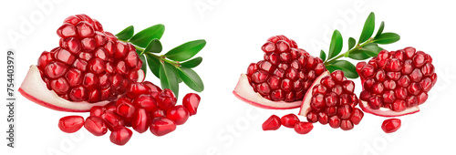 Pomegranate piece isolated on white background with full depth of field.