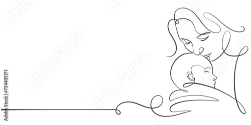 Mother and baby line art vector illustration, mothers day celebration background	