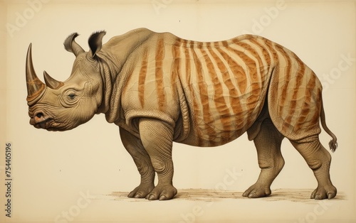 Striped rhino on a bright background