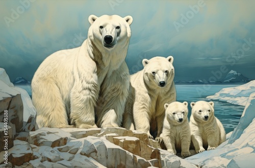 Family of polar bear's out in the cold arctic wild photo