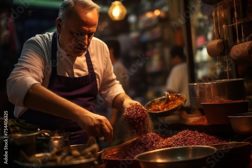 At Turkish bazaar, merchants offer a wealth of different spices and aromatic seasonings. A whirlwind of colors and flavors fills the street, creating the atmosphere of an oriental culinary journey.