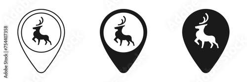 Set of deer pin icons. Illustration
