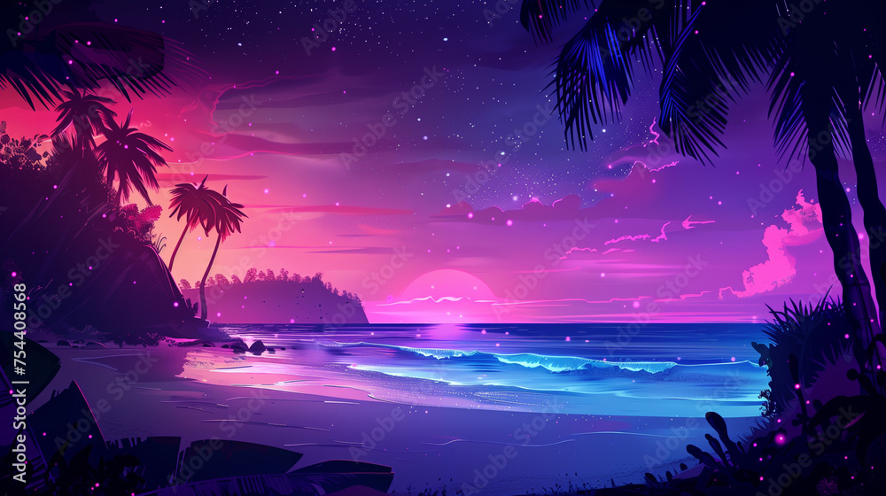 Beach background with neon glow