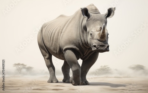 Rhino in the wild looking directly into the camera lens. 
