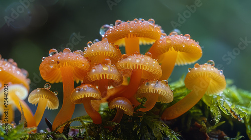 macro of mushrooms with water drops