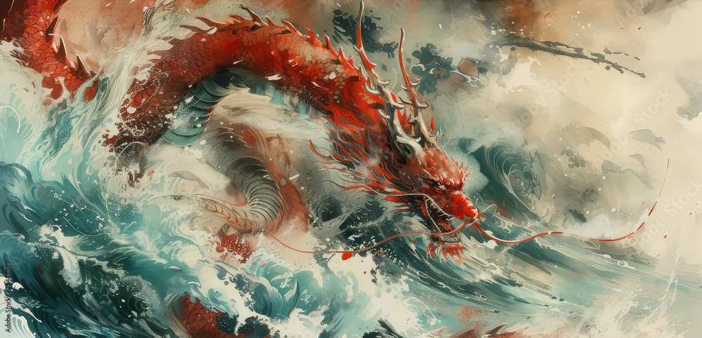 art image, oil painting on canvas of a chinese dragon digital ...