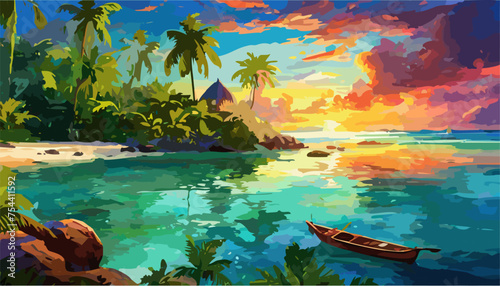 Tropical island with trees and sea