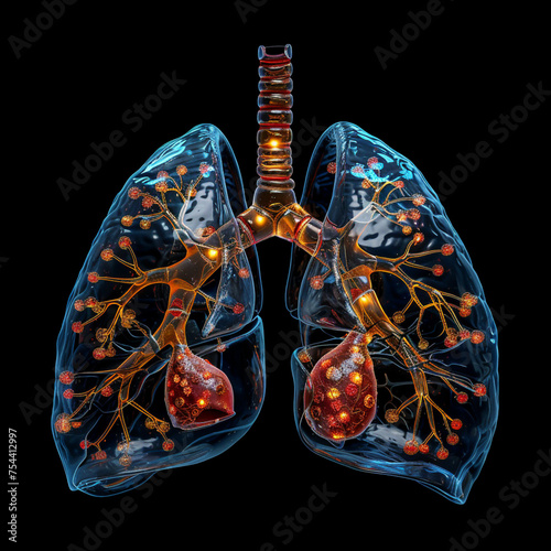Medical illustration of a human chest with lungs, AI generated