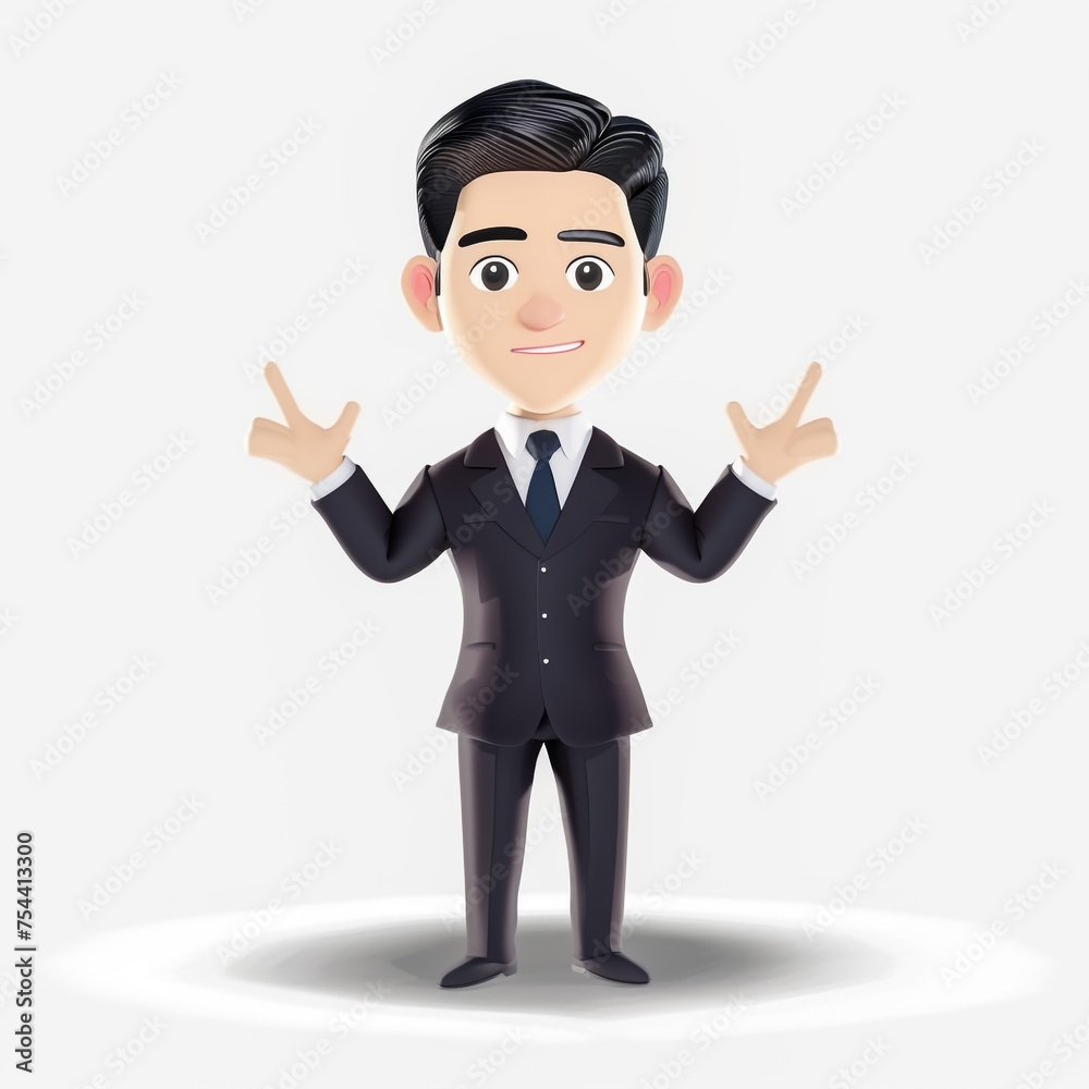 3d funny character, cartoon sympathetic looking business man, dear person in suit with glasses and tie
