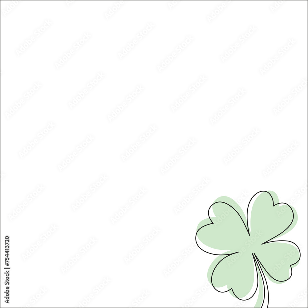 Clover flower frame for Saint Patrick day - good lucky symbol, single line. Minimalism illustration for design template social media. 