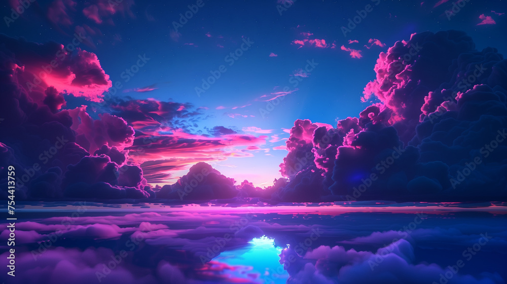 Sky background with neon light