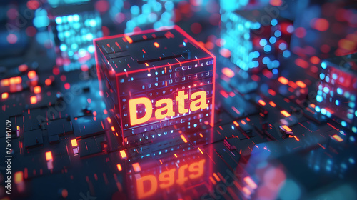 Data connecting in digital network technology, blockchain the new technology transfer digital data or information and exchange digital money, box with text “Data” photo