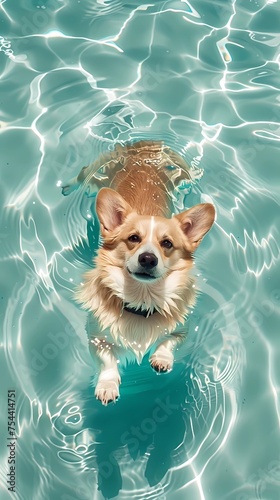 Pembroke Welsh Corgi dog swimming in a swimming pool, Generaative AI illustrations.