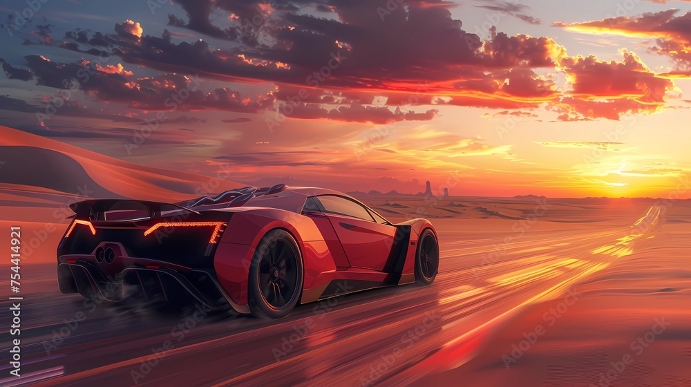 sport car on the road in the desert, Generative AI illustrations.