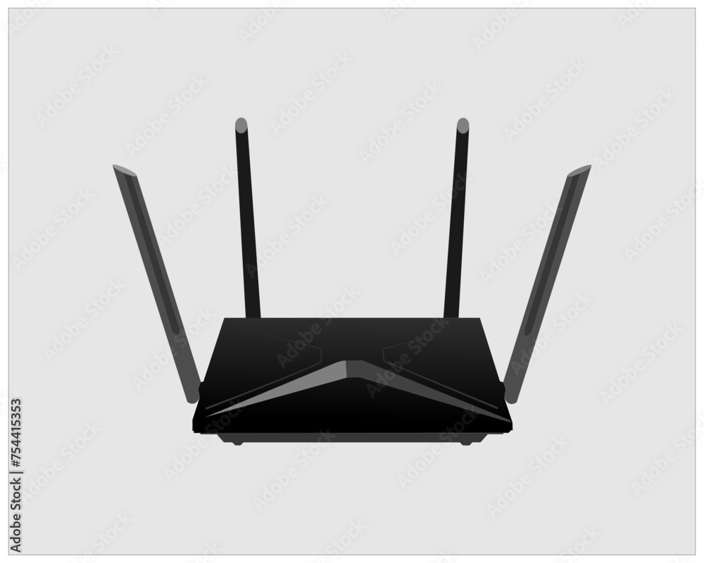 Fototapeta premium Realistic Wireless Router with the antenna. Signs on a separate layer. Wireless router isolated on grey background.