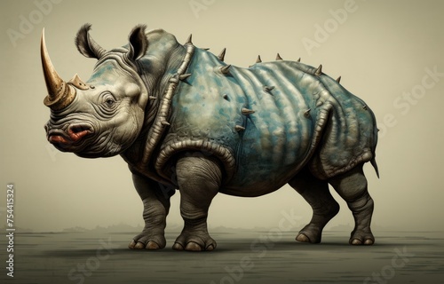 Strong looking spikey rhino in full rhino body armour