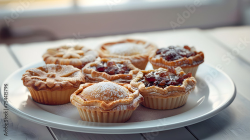 Assorted mini fruit pies on plate