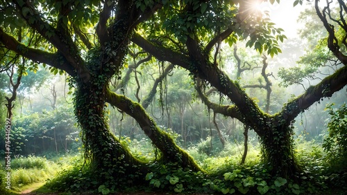 Fototapeta Naklejka Na Ścianę i Meble -  Deep jungle in the morning, big tree