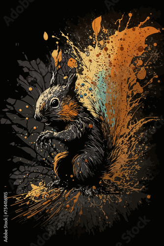 Squirrel Design In Color Splash Style. Wildlife Animal In Nature.