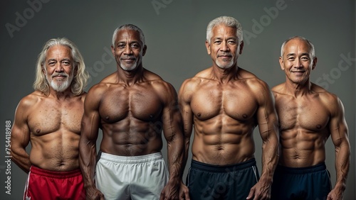 Shirtless seniors redefine fitness at the gym, showcasing strength and confidence