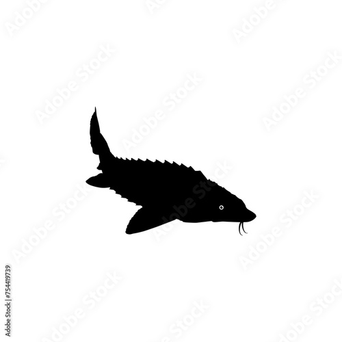 Beluga Sturgeon or Huso Fish Silhouette, Flat Style, Fish Which Produce Premium and Expensive Caviar, For Logo Type, Art Illustration, Pictogram, Apps, Website or Graphic Design Element. Vector 
