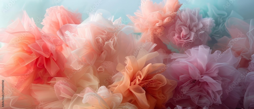 draped background of pink powdery fabric in the form of tulle and flower, texture. a pink and purple background with a lot of flowers. Generative ai draped background of pink powdery fabric in the form of tulle and flower, texture. a pink and purple background with a lot of flowers. Generative ai
