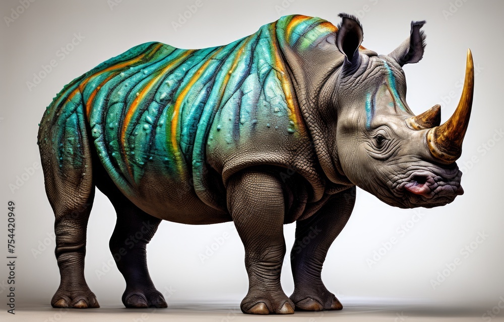 Coulred striped rhino on light grey background Coulred striped rhino on light grey background