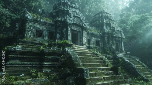 An ancient temple hidden in the jungle, revealing the mysteries and wonders