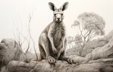 Kangaroo in the willd, black and white 