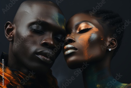 Elegant art portrait of a couple with creative makeup and expression