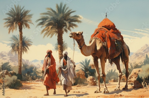 Camel and owner's in the desert 